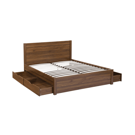 Cama com estrado de ripas e cabeceira 160x200cm + 4 gavetas Madeira de nogueira - 211x166.2x100 cm Cama com estrado de ripas e cabeceira 160x200cm + 4 gavetas Madeira de nogueira - 211x166.2x100 cm