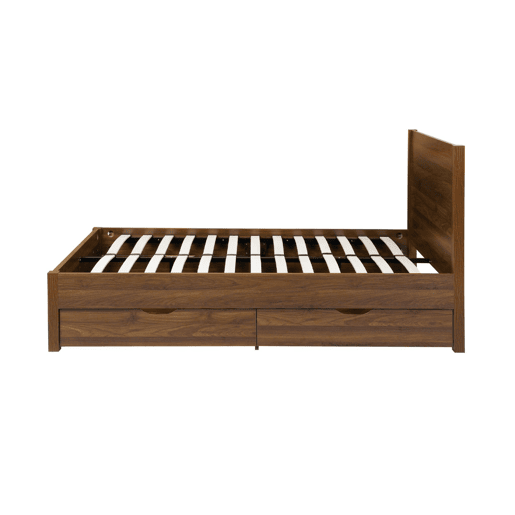 Cama com estrado de ripas e cabeceira 160x200cm + 4 gavetas Madeira de nogueira - 211x166.2x100 cm Cama com estrado de ripas e cabeceira 160x200cm + 4 gavetas Madeira de nogueira - 211x166.2x100 cm