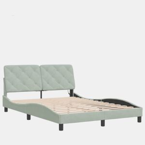 Estrutura de Cama de casal moderno com LED sem colchão 140x200 cm veludo cinzento-claro