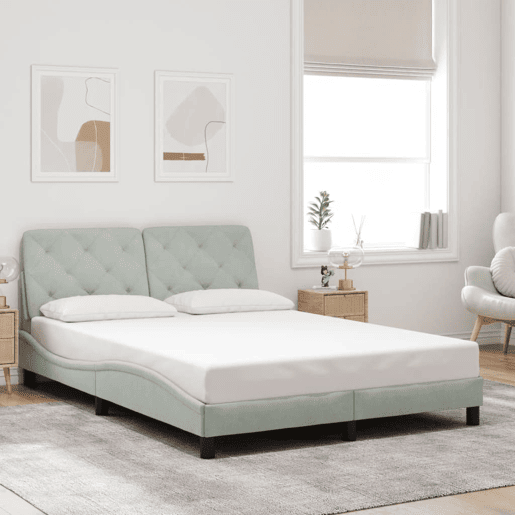 Estrutura de Cama de casal moderno com LED sem colchão 140x200 cm veludo cinzento-claro