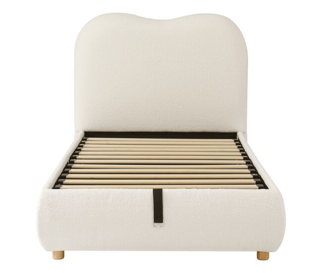 Cama individual 90x200 cm - funcional con almacenamiento y cabecero tapizado - beige
