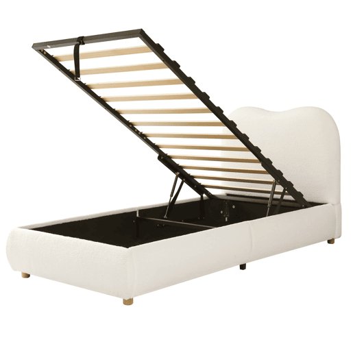 Cama individual 90x200 cm - Funcional com arrumação e cabeceira estofada - Bege
