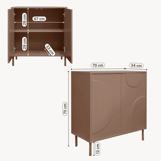 Aparador Holea com 2 portas MDF 75x70x34cm - Moca Mousse en.casa