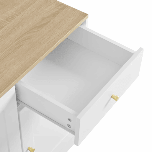 Aparador 120x40x75 cm - 3 portas e 1 gaveta de arrumação, para sala de estar e sala de jantar - Branco e natural