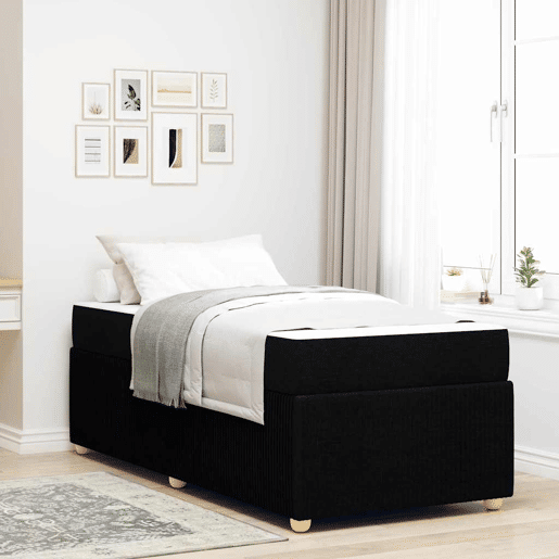 Estrutura de cama de solteiro para adultos com colchão Preto 90 x 190 cm tecido