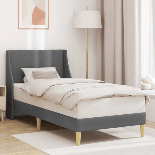 Estrutura de cama de solteiro para adultos com cabeceira Cinza Escuro 90 x 200 cm tecido