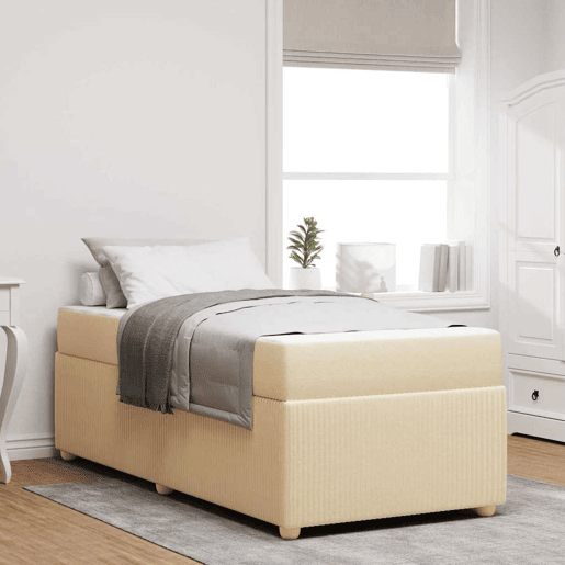 Estrutura de cama de solteiro para adultos com colchão Creme 80 x 200 cm tecido