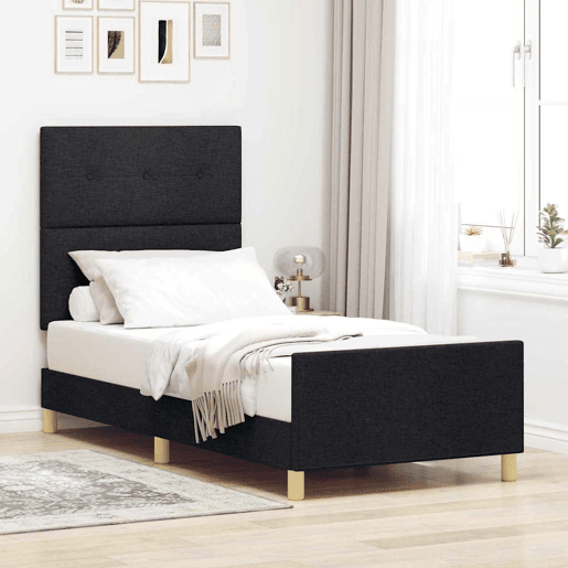 Estrutura de cama de solteiro para adultos com cabeceira Preto 90 x 200 cm tecido