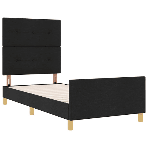 Estrutura de cama de solteiro para adultos com cabeceira Preto 90 x 200 cm tecido