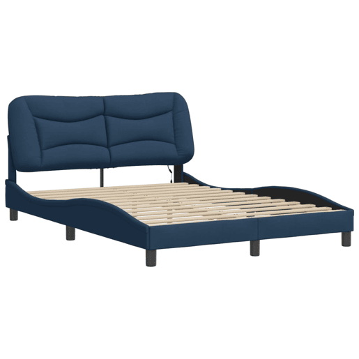Estrutura de Cama de casal moderno com LED - 140x190 cm tecido azul