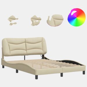 Estrutura de Cama de casal moderno com LED - 140x190 cm tecido creme