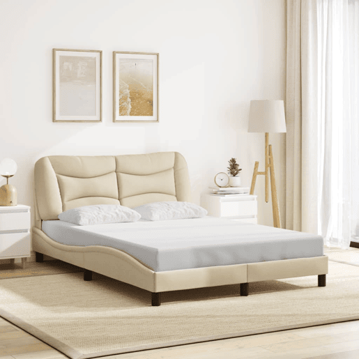 Estrutura de Cama de casal moderno com LED - 140x190 cm tecido creme