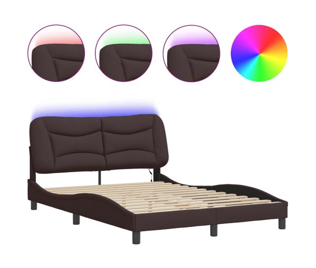 Estructura de cama doble matrimonial con led - marrón oscuro 140x190 cm