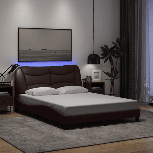 Estrutura de Cama de casal moderno com LED - 140x190 cm tecido