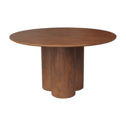 Mesa de jantar redonda, madeira e folheado de carvalho, 4 lugares Madeira de nogueira - 130x130x73 cm