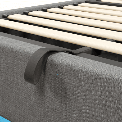 Cama estofada 140x200 cm - com função de carregamento USB Tipo-C, iluminação LED, armazenamento hidráulico, compartimento Flip-Top, sem colchão, controlo por botãoaplicação - Cinza