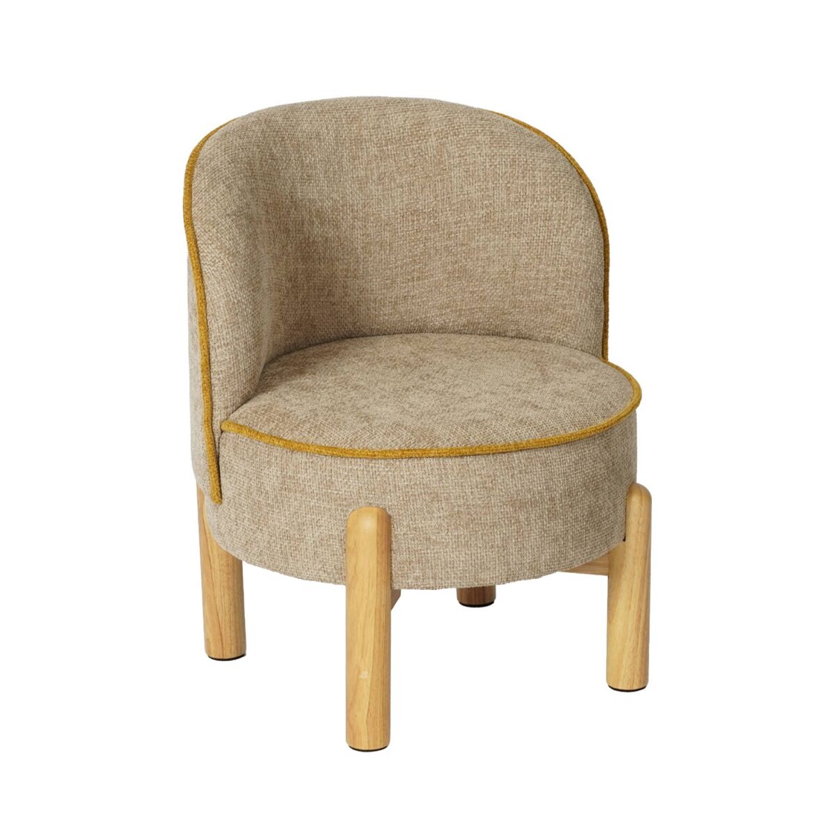 Sillón vintage infantil de madera de hevea y tela de chenilla pardo - 46x44x52 cm