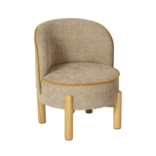 Poltrona infantil vintage em madeira de seringueira e tecido chenille Taupe - 46x44x52 cm