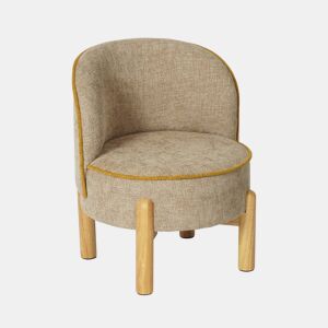 Poltrona infantil vintage em madeira de seringueira e tecido chenille Taupe - 46x44x52 cm