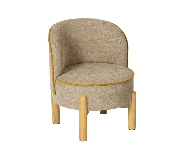 Sillón vintage infantil de madera de hevea y tela de chenilla pardo - 46x44x52 cm