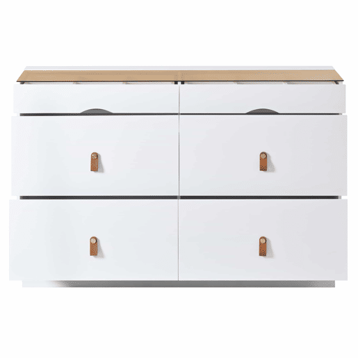 Aparador 120x40x78 cm - 6 gavetas, vidro temperado, anti-capotamento, organizador para quarto e sala - Branco