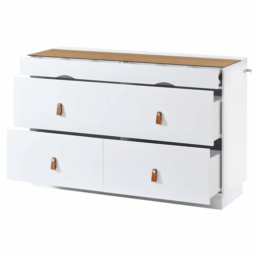 Aparador 120x40x78 cm - 6 gavetas, vidro temperado, anti-capotamento, organizador para quarto e sala - Branco