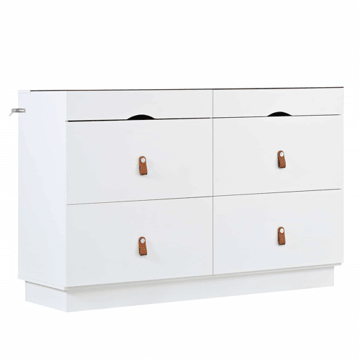 Aparador 120x40x78 cm - 6 gavetas, vidro temperado, anti-capotamento, organizador para quarto e sala - Branco