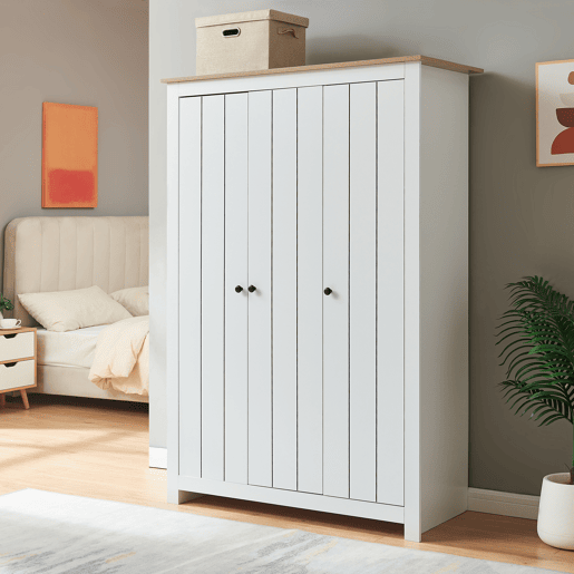 Armário Roupeiro Vasand com 3 portas 175x120x52cm BrancoCarvalho en.casa