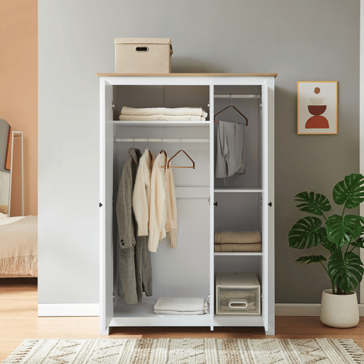 Armário Roupeiro Vasand com 3 portas 175x120x52cm BrancoCarvalho en.casa