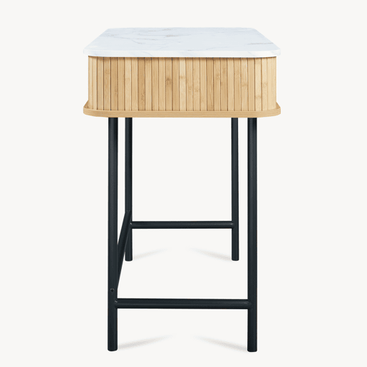 Mesa de consola Tvedestrand com portas de bambu 100x50x76cm Mármore branco  natural en.casa