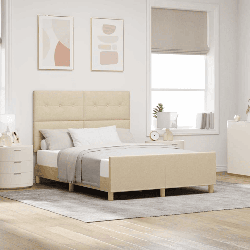 Estrutura da Cama de casal simple com cabeceira Creme 140 x 190 cm tecido
