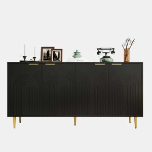 Aparador 160x80x40 cm - 4 portas, puxadores dourados escovados e pés de alto brilho - Preto