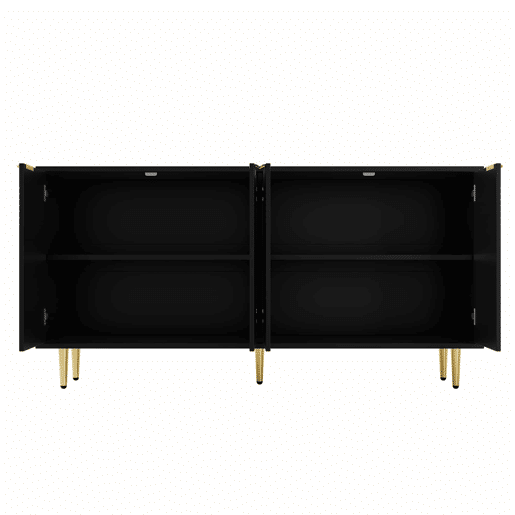 Aparador 160x80x40 cm - 4 portas, puxadores dourados escovados e pés de alto brilho - Preto