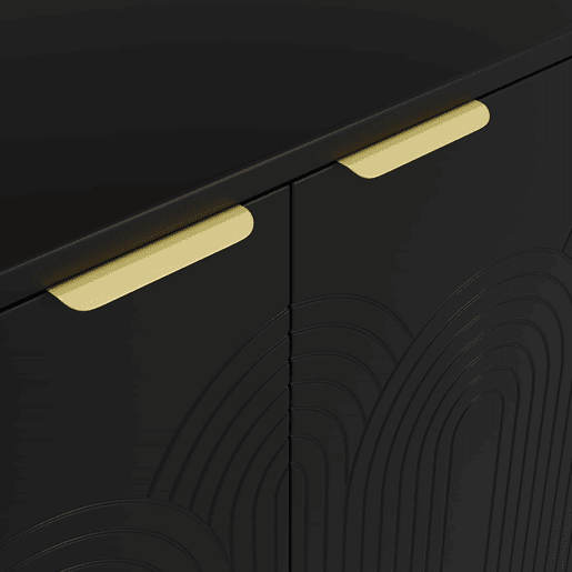 Aparador 160x80x40 cm - 4 portas, puxadores dourados escovados e pés de alto brilho - Preto