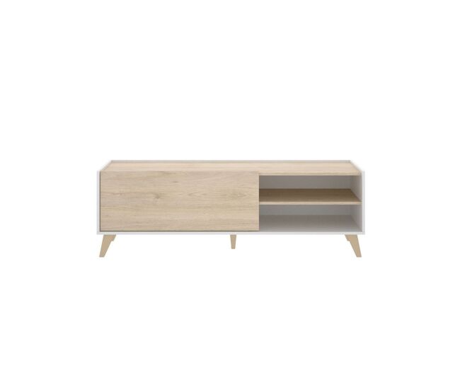 Mueble de TV Ness puerta abatible y 2 compartimentos blanco/natural 47x155x43 cm