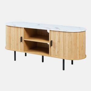 Mesa de TV Tvedestrand com 2 portas 140 x 40 x 55 cm bambu Natural Mármore branco en.casa