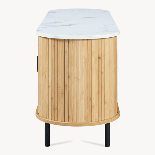 Mesa de TV Tvedestrand com 2 portas 140 x 40 x 55 cm bambu Natural Mármore branco en.casa