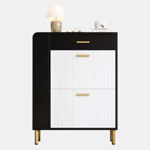 Sapateira 80x24x105 cm - 2 portas batentes, 1 gaveta, 3 compartimentos abertos - Branco+Preto