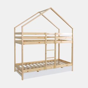 Cama infantil em beliche, 90 x 190 cm em madeira de pinho natural com cama extra Branco - 212x102x188.5 cm