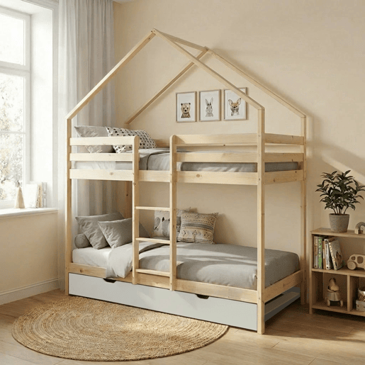 Cama infantil em beliche, 90 x 190 cm em madeira de pinho natural com cama extra Branco - 212x102x188.5 cm Cama infantil em beliche, 90 x 190 cm em madeira de pinho natural com cama extra Branco - 212x102x188.5 cm
