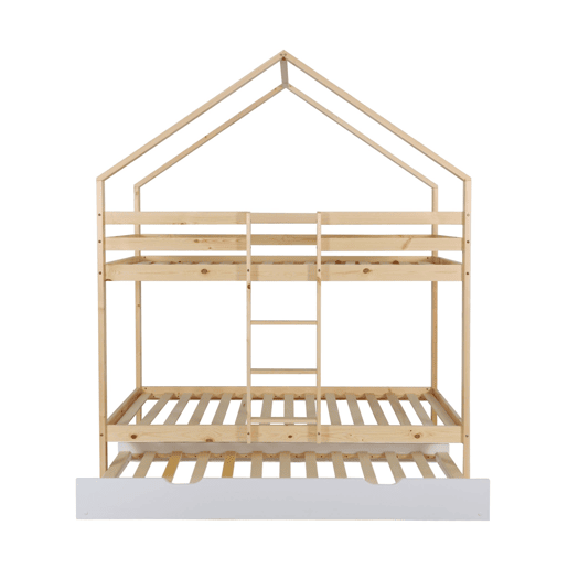 Cama infantil em beliche, 90 x 190 cm em madeira de pinho natural com cama extra Branco - 212x102x188.5 cm Cama infantil em beliche, 90 x 190 cm em madeira de pinho natural com cama extra Branco - 212x102x188.5 cm