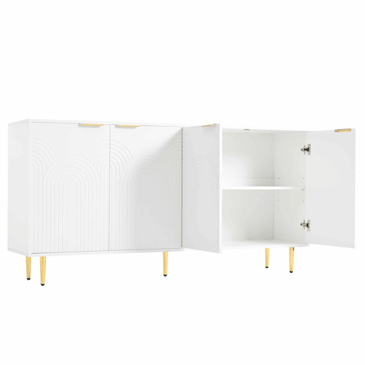 Aparador 160x80x40 cm - 4 portas, puxadores dourados escovados, pés de alto brilho - Branco