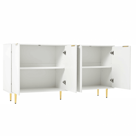 Aparador 160x80x40 cm - 4 portas, puxadores dourados escovados, pés de alto brilho - Branco