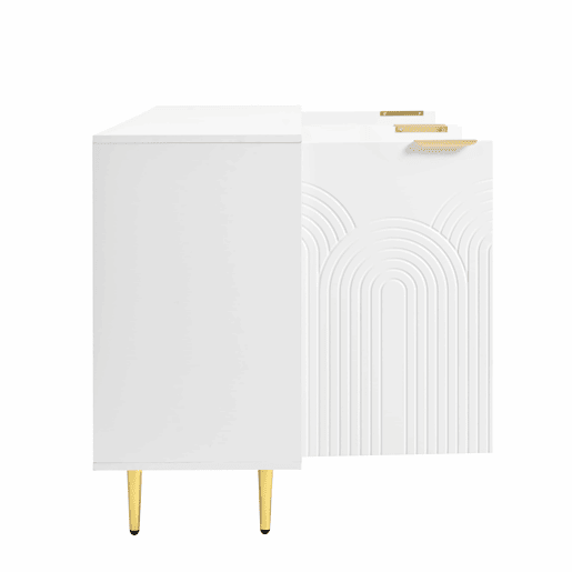 Aparador 160x80x40 cm - 4 portas, puxadores dourados escovados, pés de alto brilho - Branco