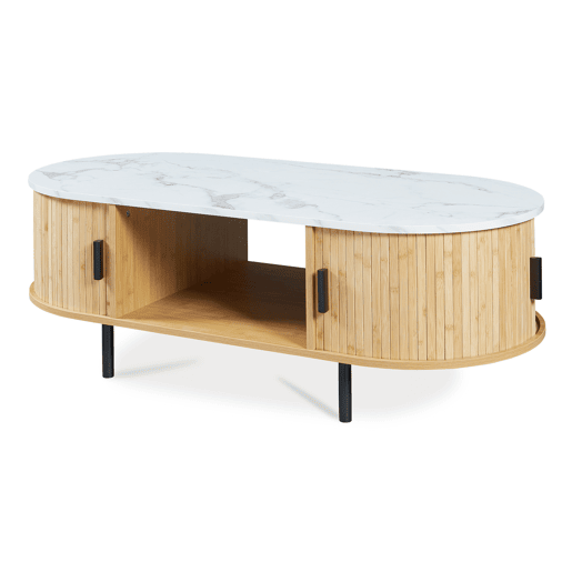 Mesa de centro Tvedestrand com 2 portas 120x55x40 cm Mármore brancoNatural en.casa
