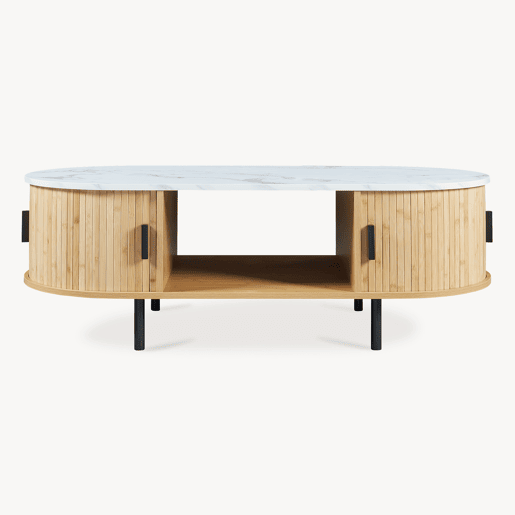 Mesa de centro Tvedestrand com 2 portas 120x55x40 cm Mármore brancoNatural en.casa