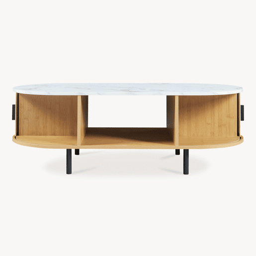 Mesa de centro Tvedestrand com 2 portas 120x55x40 cm Mármore brancoNatural en.casa