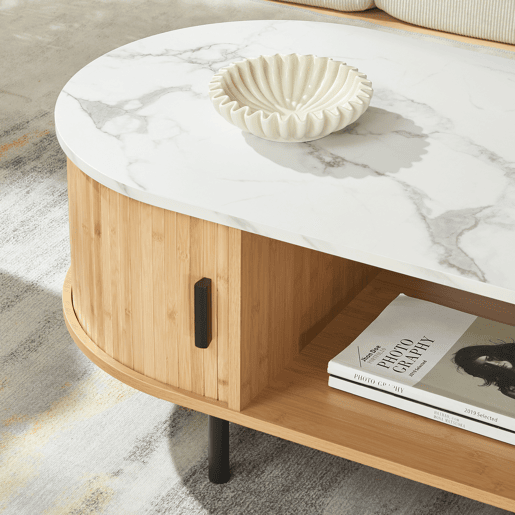 Mesa de centro Tvedestrand com 2 portas 120x55x40 cm Mármore brancoNatural en.casa
