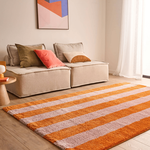 Tapete interior com riscas laranja e rosa - 280x200x20 cm