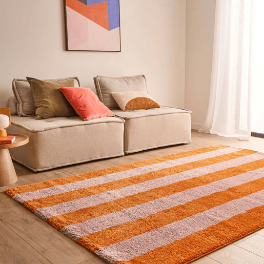 Tapete interior com riscas laranja e rosa - 230x160x20 cm Tapete interior com riscas laranja e rosa - 230x160x20 cm
